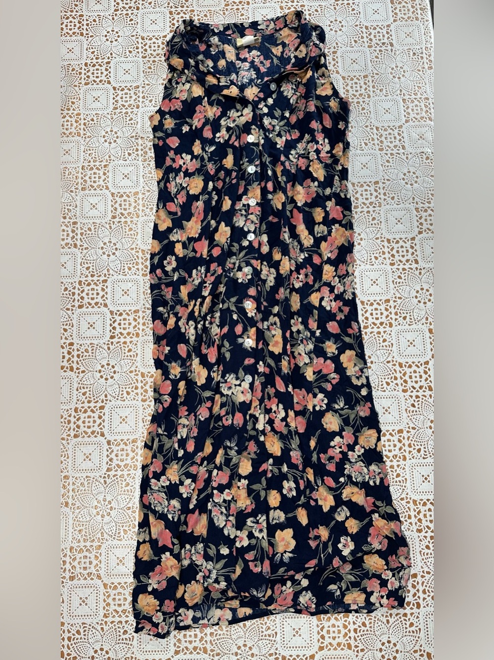 Vintage Coldwater Creek Floral Rayon Button Front Midi Dress Small USA
